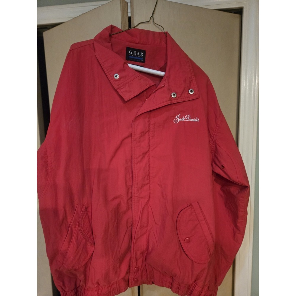 Vintage Jack Daniels Jacket Gear Red Mens Large Nylon Waterproof Windbreaker 90s